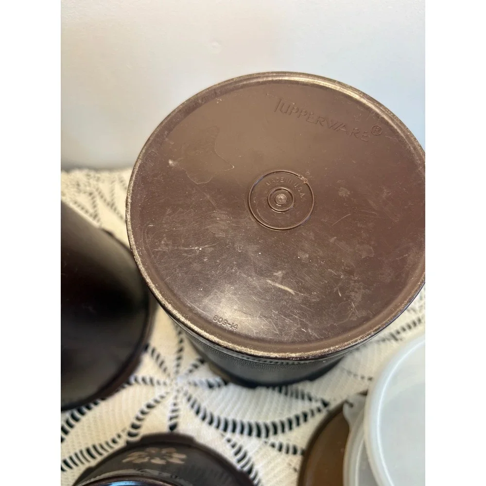 Vintage Tupperware Servalier Canister Set Brown Floral 809-13 809-14 1298-11 3pc